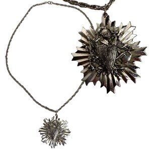 Vintage ACCESSOCRAFT NYC Silver Knight Crest Medieval Pendant Necklace & Brooch